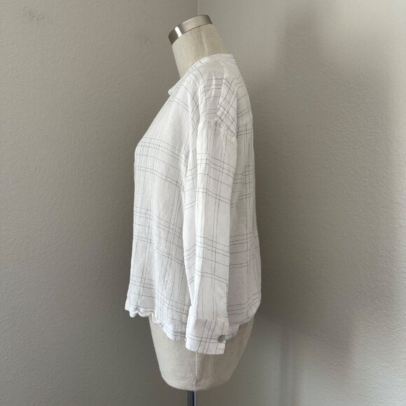 Vince Window Panel Popover Blouse Round Split Neck Linen Blend Lightweight Airy - Picture 4 of 16